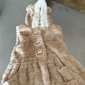 Little Lass Tan Furry Hooded Jacket